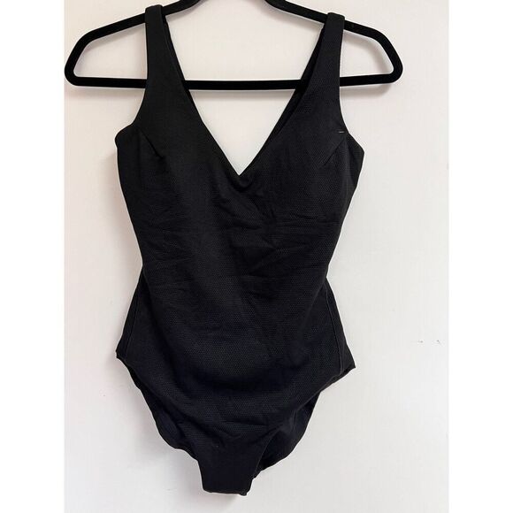 Spanx Swimsuits Women's Size Medium Black Pique Shaping Plunge One Piece NWOT - Picture 2 of 10